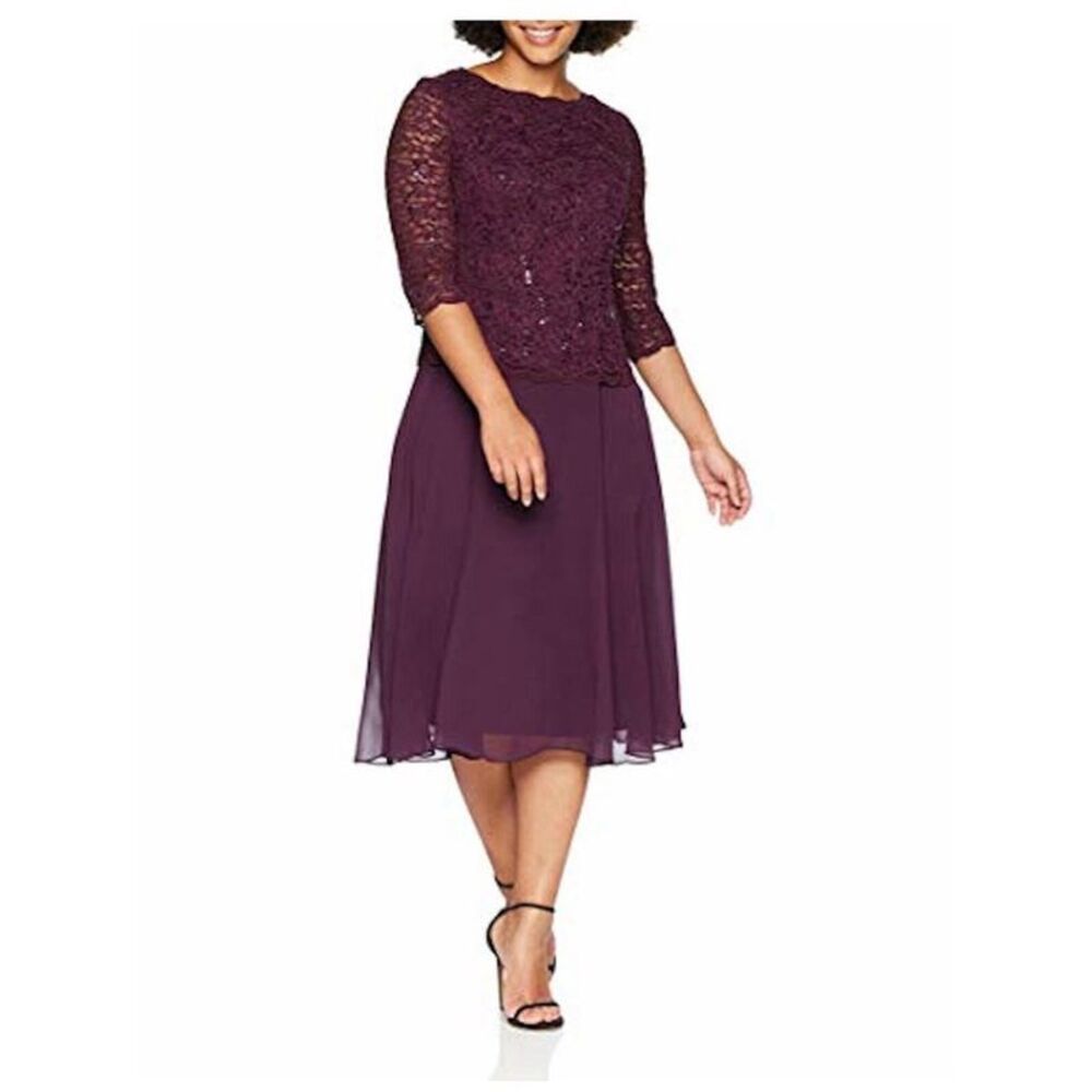Alex Evenings Womens Plus Size Embroidered Midi Gown Fit & Flare A-line Dress...
